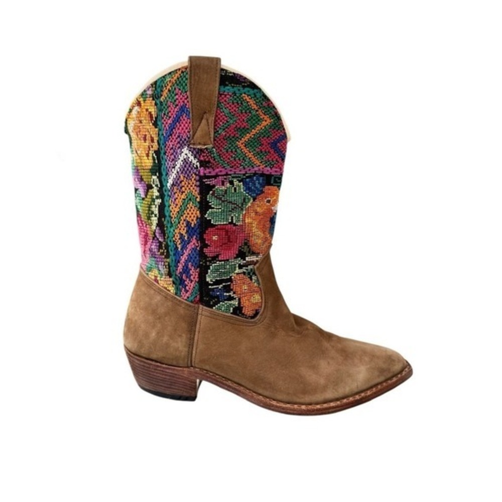 Genuine Suede Colorful Embroidered Southwestern Cowboy Boots - Picture 1 of 8